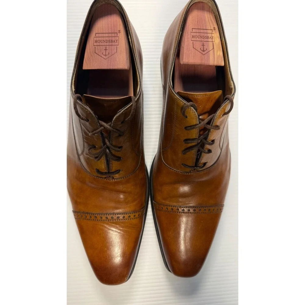 Magnanni 11.5 M Cognac Brown Cap Toe Oxford Dress Shoes Leather Made Spain